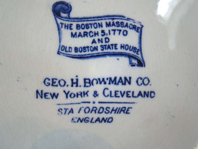 An historic and rare Staffordshire plate circa 1905 depicting "The Boston Massacre & The Old State House, March 5, 1770" — image 2